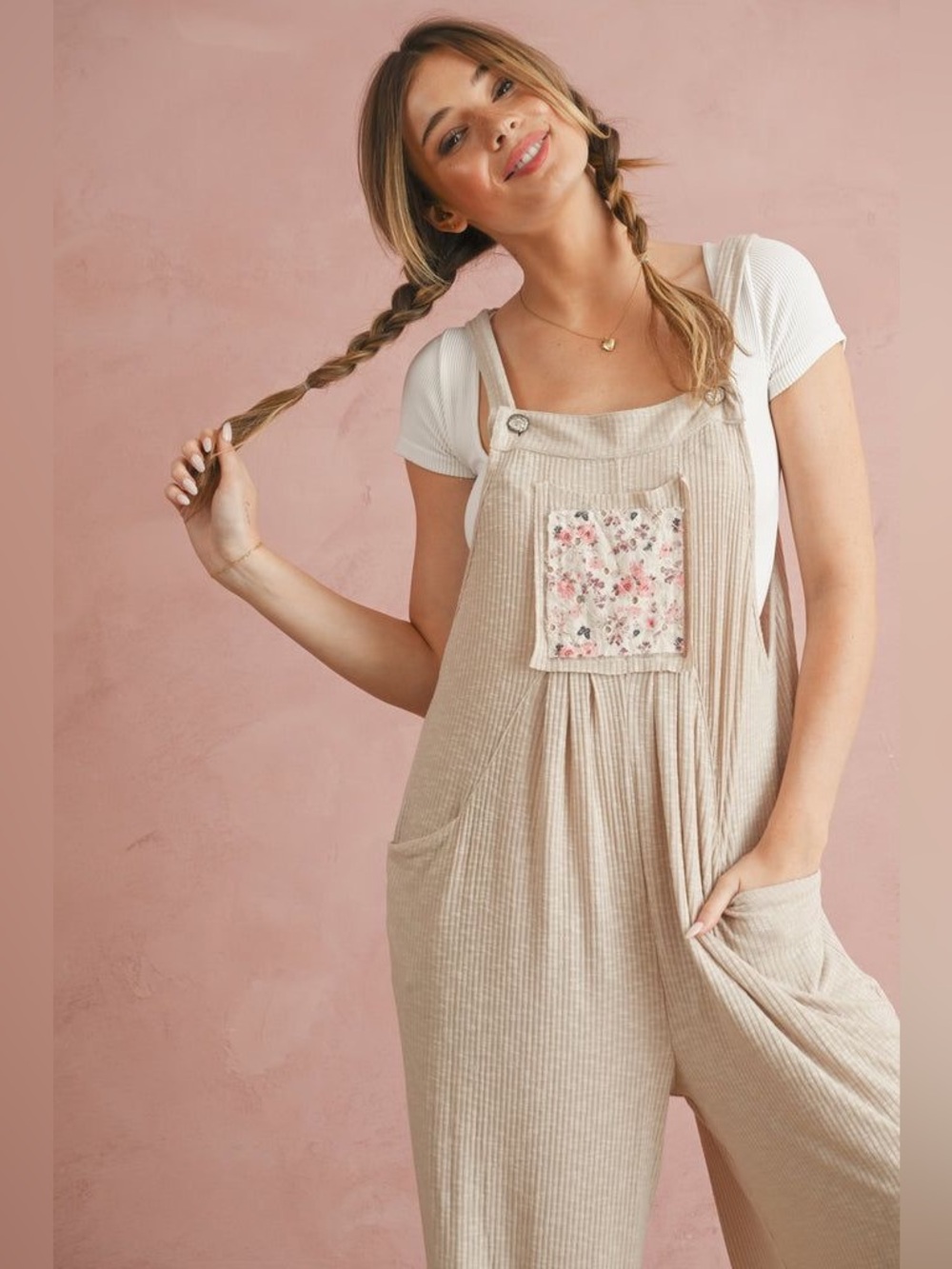 POL | Beige Boho Floral Patchwork Jumpsuit - Medium